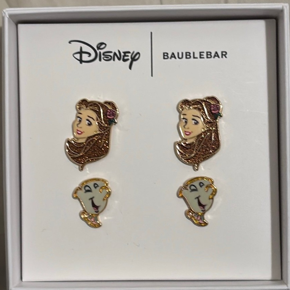 NWT Disney Bauble Bar Belle Beauty and the Beast Stud Earring Set